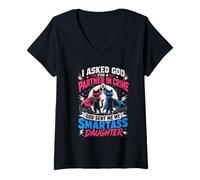 Women's I Asked GOD for A Partner in Crime Mom Dad Smartass Daughter V-Neck T-Shirt