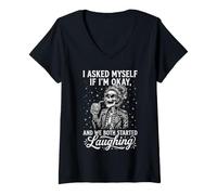Women's I Asked Myself If I'm Okay Funny Humorous V-Neck T-Shirt