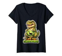 Women's I Ate The Carbivores Funny Vegan Dino Pun V-Neck T-Shirt