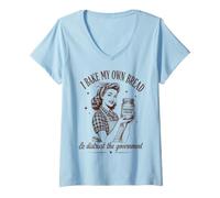 Women's I Bake My Bread & Distrust Government Sourdough Bread Baker V-Neck T-Shirt