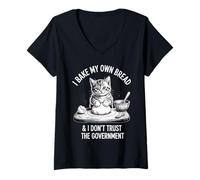 Womens I Bake My Own Bread and Don't Trust The Government Funny Cat V-Neck T-Shirt
