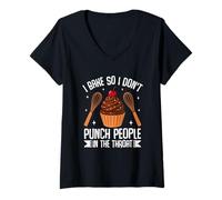 Womens I Bake So I Don't Punch People in The Throat V-Neck T-Shirt