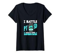 Womens I Battle PTSD What's Your Superpower PTSD Awareness V-Neck T-Shirt