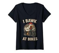Womens I Bawk at Bikes Funny Chicken Motorcycle Rider Biker Humor V-Neck T-Shirt