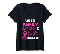 Womens I Beat Breast Cancer Pink Ribbon Breast Cancer Survivor V-Neck T-Shirt