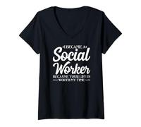 Womens I Became a Social Worker because Your Life is Worth my Time V-Neck T-Shirt