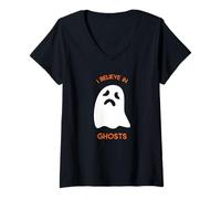 Womens I Believe in Ghosts (with a Funny Ghost Print) V-Neck T-Shirt