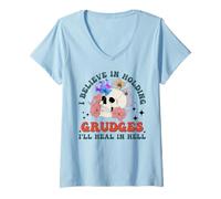 Womens I Believe in Holding Grudges I'll Heal in Hell Fainbow Love! V-Neck T-Shirt