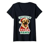 Womens I Believe in Santa Paws Anatolian Shepherd Dog Hat Christmas V-Neck T-Shirt