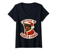 Womens I Believe in Santa Paws Lancashire Heeler Dog Christmas Xmas V-Neck T-Shirt