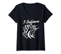 Womens I Believe in Unicorns Fantasy Heart Love Magic Spirit V-Neck T-Shirt