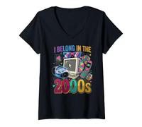 Women's I Belong in the 2000's Vintage Two-Thousands Retro 00s V-Neck T-Shirt