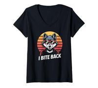 Womens I Bite Back Cool Wolf Sunglasses Retro Sunset V-Neck T-Shirt