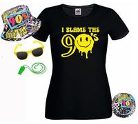 Womens I Blame The Nineties Raver Festival Acid House Music Fancy Dress Set [XL]