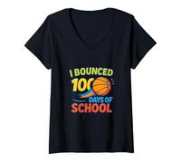 Womens I Bounced 100 Days of School Basketball Kids Celebration V-Neck T-Shirt