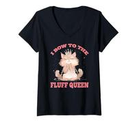 Womens I BOW TO THE FLUFF QUEEN V-Neck T-Shirt