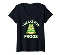 Womens I Brake for Frogs n Toads Stop Careful Hunt and Find Fun V-Neck T-Shirt