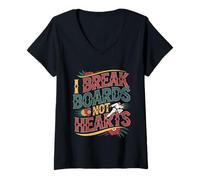 Womens I Break Boards Not Hearts Training Sparring Taekwondo - V-Neck T-Shirt