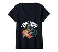 Womens I Break Boards Not Hearts Training Sparring Taekwondo - V-Neck T-Shirt