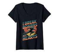Womens I Break Boards Not Hearts Training Sparring Taekwondo -- V-Neck T-Shirt