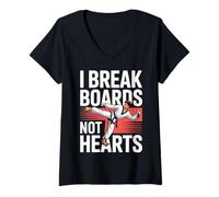 Womens I Break Boards Not Hearts Training Sparring Taekwondo - V-Neck T-Shirt
