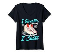 Womens I Breathe Therefore I Skate Funny Figure Skating V-Neck T-Shirt