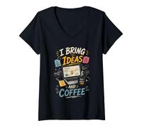 Women's I Bring Ideas and Coffee Funny Creative Thinker V-Neck T-Shirt