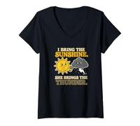 Women's I Bring The Sunshine She Brings The Thunder Couple Outfit V-Neck T-Shirt