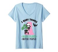 Women's I Bury Things Maybe Plants Maybe People Cute Reaper Goth V-Neck T-Shirt