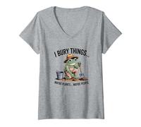 Women's I Bury Things Maybe Plants Maybe People Funny Frog Gardening V-Neck T-Shirt
