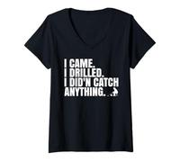 Womens I Came I Drilled I Didn't Catch Anything Funny Ice Fishing V-Neck T-Shirt