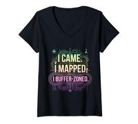 Women's I Came I Mapped. I Buffer-Zoned Funny GIS Specialist V-Neck T-Shirt