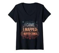Women's I Came I Mapped. I Buffer-Zoned Funny GIS Specialist V-Neck T-Shirt