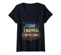Women's I Came I Mapped. I Buffer-Zoned Funny GIS Specialist V-Neck T-Shirt