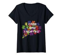 Womens I Came I Saw I Sorted Jigsaw Puzzle Lovers V-Neck T-Shirt