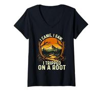 Womens I Came I Saw I Tripped On A Root - Hiker Trekker Hiking V-Neck T-Shirt