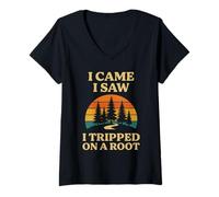 Womens I Came I Saw I Tripped On A Root Hiking Funny Hiker Camping V-Neck T-Shirt
