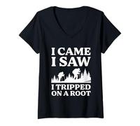 Womens I Came I Saw I Tripped On A Root Hiking Funny Hiker Camping V-Neck T-Shirt