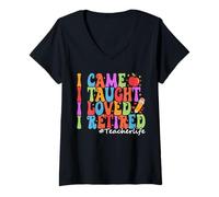 Womens I Came I Taught I Loved I Retired Funny Teacher Retirement V-Neck T-Shirt