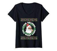Womens I Can Deliver All Night Long Funny Christmas Naughty Santa V-Neck T-Shirt