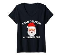 Womens I Can Deliver All Night Long -Funny Santa, Father Christmas V-Neck T-Shirt