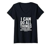 Women's I Can Do All Things Bold Christ Verse Philippians 4:13 V-Neck T-Shirt