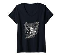 Women's I Can Do All Things Eagle Motivation Inspirational Quote V-Neck T-Shirt