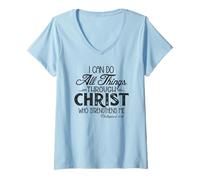 Women's I Can Do All Things Through Christ - Bible Verse Gift V-Neck T-Shirt