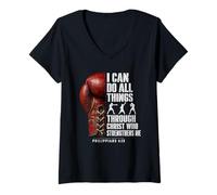 Women's I Can Do All Things Through Christ Christian Boxer V-Neck T-Shirt