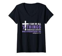 Womens I Can Do All Things Through Christ Epilepsy Awareness Purple V-Neck T-Shirt