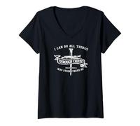 Women's I Can Do All Things Through Christ God Christian Bible Verse V-Neck T-Shirt