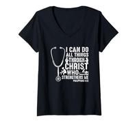 Womens I Can Do All Things Through Christ Nurse Faith V-Neck T-Shirt