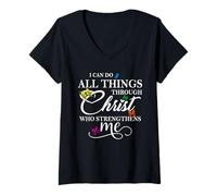 Women's I Can Do All Things Through Christ - Philippians 4:13 Bible V-Neck T-Shirt