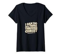Womens I Can Do All Things Through Christ - Philippians 4:13 Bible V-Neck T-Shirt